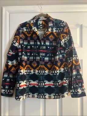 Woolrich Aztec Print Button-Down Shirt Jacket in Navy, Mustard, Teal